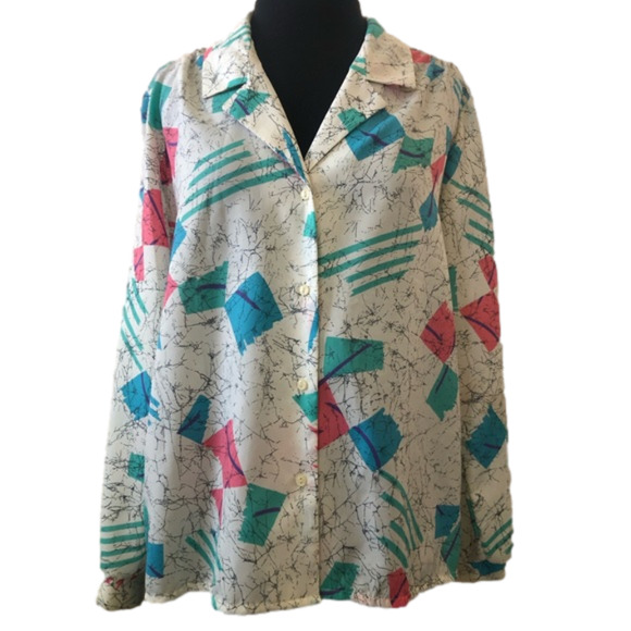 Donnkenny Tops - 🐨2/$10 Vintage Donnkenny Long Sleeve Collared Polyester Button Up Blouse Sz 12
